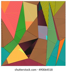 Abstract modern triangles background pattern illustration. Space layout and design template. Composition of pattern with Memphis colors and style.