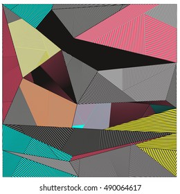 Abstract modern triangles background pattern illustration. Space layout and design template. Composition of pattern with Memphis colors and style.