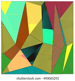 Abstract modern triangles background pattern illustration. Space layout and design template. Composition of pattern with Memphis colors and style.