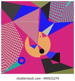 Abstract modern triangles background pattern illustration. Space layout and design template. Composition of pattern with Memphis colors and style.