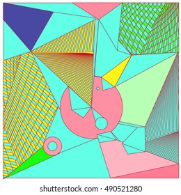 Abstract modern triangles background pattern illustration. Space layout and design template. Composition of pattern with Memphis colors and style.