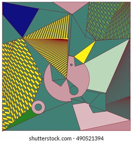 Abstract modern triangles background pattern illustration. Space layout and design template. Composition of pattern with Memphis colors and style.