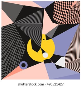 Abstract modern triangles background pattern illustration. Space layout and design template. Composition of pattern with Memphis colors and style.