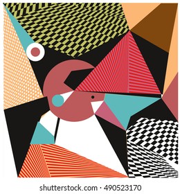 Abstract modern triangles background pattern illustration. Space layout and design template. Composition of pattern with Memphis colors and style.