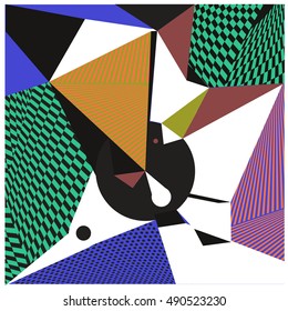 Abstract modern triangles background pattern illustration. Space layout and design template. Composition of pattern with Memphis colors and style.