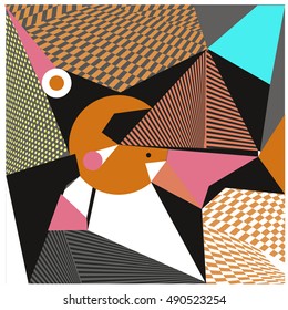 Abstract modern triangles background pattern illustration. Space layout and design template. Composition of pattern with Memphis colors and style.