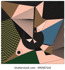 Abstract modern triangles background pattern illustration. Space layout and design template. Composition of pattern with Memphis colors and style.
