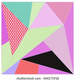 Abstract modern triangles background pattern illustration. Space layout and design template. Composition of pattern with Memphis colors and style.