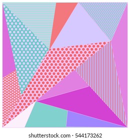 Abstract modern triangles background pattern illustration. Space layout and design template. Composition of pattern with Memphis colors and style.