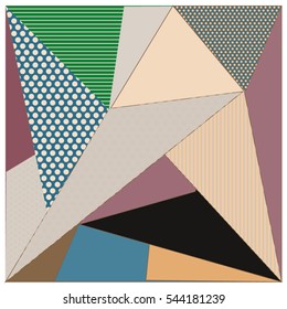 Abstract modern triangles background pattern illustration. Space layout and design template. Composition of pattern with Memphis colors and style.