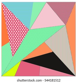 Abstract modern triangles background pattern illustration. Space layout and design template. Composition of pattern with Memphis colors and style.