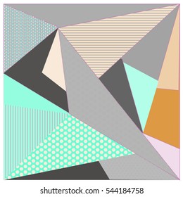 Abstract modern triangles background pattern illustration. Space layout and design template. Composition of pattern with Memphis colors and style.