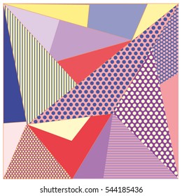 Abstract modern triangles background pattern illustration. Space layout and design template. Composition of pattern with Memphis colors and style.