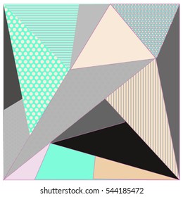 Abstract modern triangles background pattern illustration. Space layout and design template. Composition of pattern with Memphis colors and style.