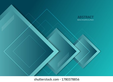 Abstract modern turquoise geometric template with square shapes composition on gradient background. Design with copy space for text. Vector Illustration.