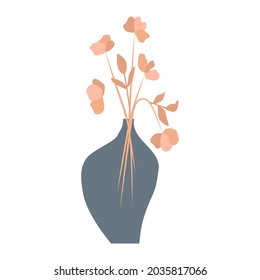 Abstract modern vase with flowers. In the style of minimalism, boho. Vector floral illustrations for cards, invitations, blogs, festival, t-shirts, pajamas, parties