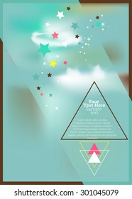 Abstract modern vector background with clouds, stars and triangles. Space for text