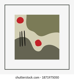 Abstract modern Vector Background. Hand drawn various Shapes. Mid century style. Boho elegant concept. Square Pattern. Contemporary design. Poster or print template. Isolated on white