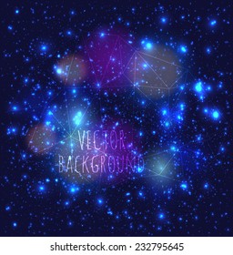 Abstract modern vector dark background with a stars constellation cosmos lights, flickering, bokeh