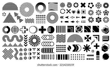 Abstract modern vector design elements, Memphis set, flat black shapes, geometric forms and figures. Abstract geometric modern elements bundle. 