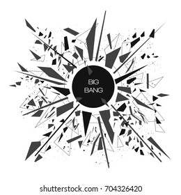 Abstract modern vector explosion banner. Black triangles, polygons, lines, points, Big bang concept.