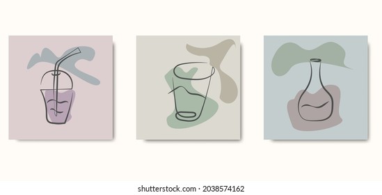 Abstract modern vector illustration. Doodles drawn drinks and bottles. Applicable to posters, banners, invitations, congratulations, cards, covers, brochures.