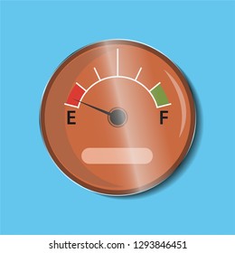 Abstract modern vector illustration of a fuel meter, indicating empty on the meter. Flat vector illustration. The background is blue.