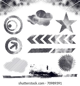 Abstract Modern Vector Illustration,grunge Dots Elements With Retro Shapes,ink Splat.