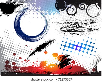 Abstract Modern Vector Illustration,grunge Elements With Retro Shapes,ink Splat.