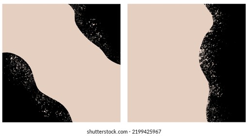 Abstract Modern Vector Layouts. Black Grunge Stains on a Beige Background. Hand Drawn Brush Stains and Splatters. Creative Prints ideal for Layout, Cover. No text.