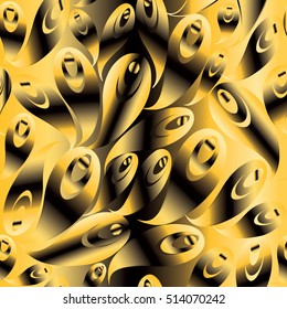 Abstract modern vector paisley seamless pattern background wallpaper illustration with 3d black and yellow flowers and ornaments.Abstract 3d paisley pattern.