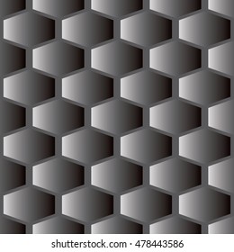 Abstract modern vector seamless pattern background wallpaper with honeycomb layout. With volumetric 3d grey geometric shapes arranged in an organic endless stylish illustration and texture.