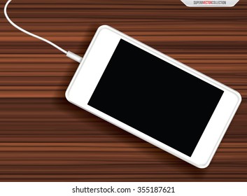 Abstract modern vector smartphone on wooden background.