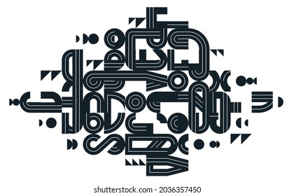 Abstract modern vector trendy design, geometric shapes stylish composition, black and white modular pattern artistic illustration, typography letters elements used.