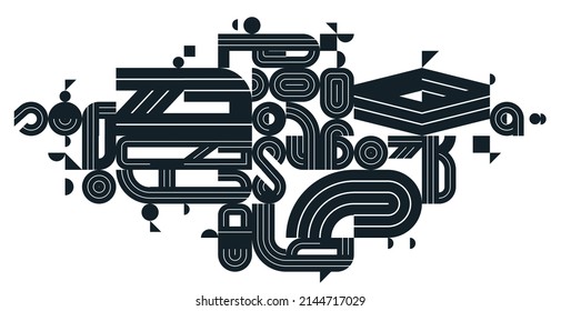 Abstract modern vector trendy design, geometric shapes stylish composition, black and white modular pattern artistic illustration, typography letters elements used.