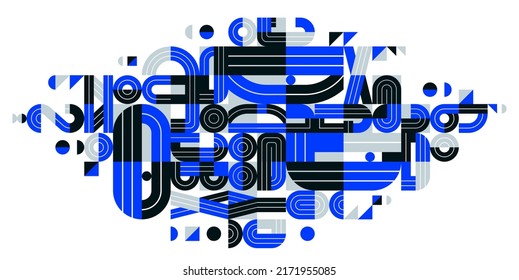 Abstract modern vector trendy design, blue geometric shapes stylish composition, modular pattern artistic illustration, typography letters elements used.