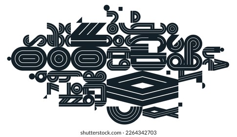 Abstract modern vector trendy design, geometric shapes stylish composition, black and white modular pattern artistic illustration, typography letters elements used.