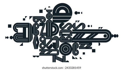 Abstract modern vector trendy design, geometric shapes stylish composition, black and white modular pattern artistic illustration, typography letters elements used.