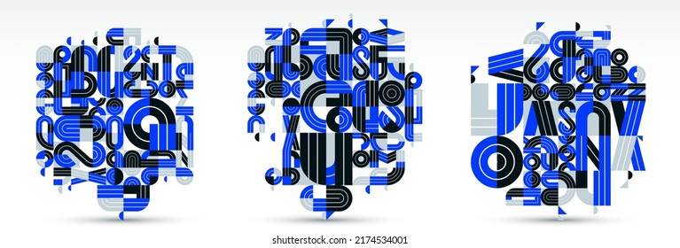 Resumen de diseños modernos vectoriales a la moda, formas geométricas azules composiciones elegantes, ilustraciones artísticas de patrones modulares, elementos de letras tipográficas usados.
