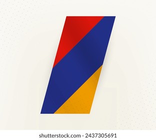 Bandera vertical moderna abstracta de Armenia sobre fondo beige con puntos. Marca para diferentes tipos de diseño.