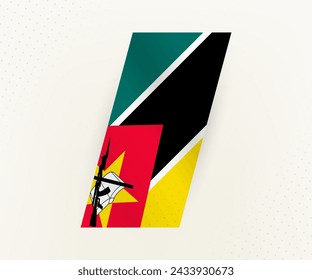 Bandera vertical moderna abstracta de Mozambique sobre fondo beige con puntos. Marca para diferentes tipos de diseño.