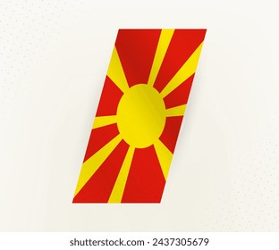 Abstrakte moderne vertikale Flagge von Nordmazedonien auf beigem Hintergrund mit Punkten. Flag für verschiedene Arten von Design.
