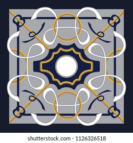 Abstract modern vintage silver silk scarf design on gray