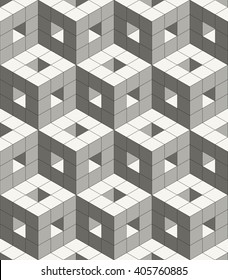 Abstract modern volumetric decorative design background with structure of repeating cubes - vector seamless pattern