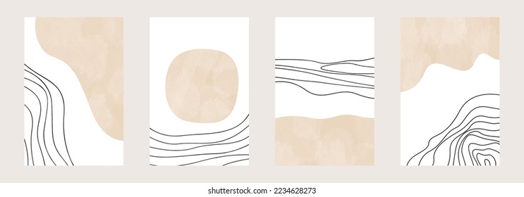Abstract Modern Wall Art. Living Room Wall Decoration. Neutral Modern Art Vector