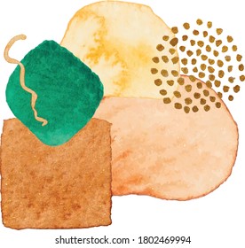 Abstract modern watercolor brush. Black, orange, red, gold, yellow watercolor Illustration isolated on white background. Wedding card. Minimal business card, poster, logo.