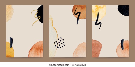 Abstract modern watercolor brush. Black, orange, red, gold, yellow watercolor Illustration isolated on white background. Wedding card. Minimal business card, poster, logo.