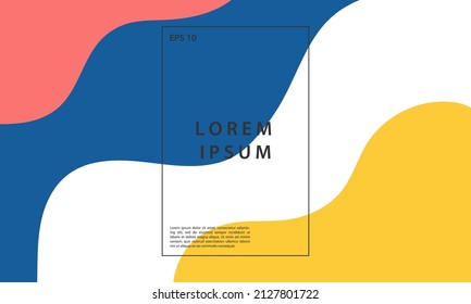Abstract modern wave curve coloured bright shape background. Fluid and liquid design template with yellow, pink, and blue color. Abstract decoration for banner, card, web, cover, social media.