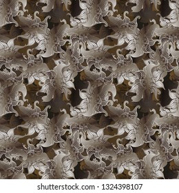 Abstract modern wavy seamless pattern background wallpaper with gold tiled 3d elements. Vector surface golden texture for fabric, textile.