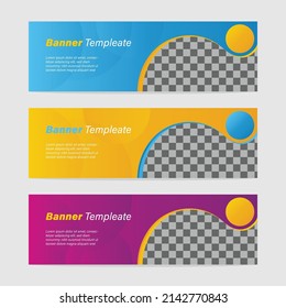 Abstract modern web banner collection, header design template, blue yellow and purple color gradient